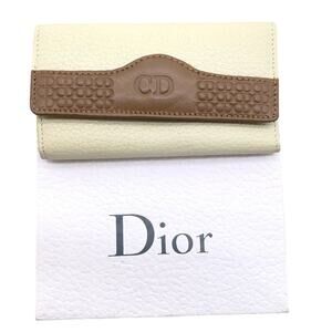 Christian Dior CD Logo Leather Beige x Brown 6-Ring Key Case W/Paper Bag